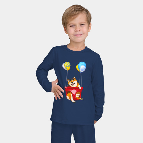 Детская пижама с лонгсливом хлопок Сиба летит на шариках, цвет темно-синий - фото 3