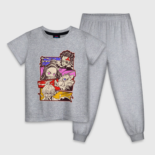 Детская пижама хлопок с принтом Клинок, рассекающий демонов / Истребитель демонов, вид спереди #2