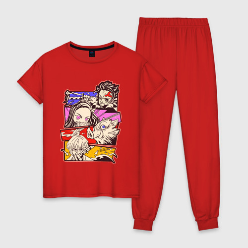 Женская пижама хлопок с принтом Клинок, рассекающий демонов / Истребитель демонов, вид спереди #2
