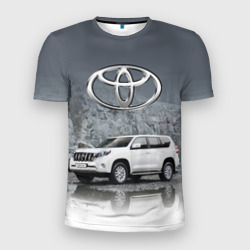 Мужская футболка 3D Slim Toyota Land Cruiser на фоне скалы