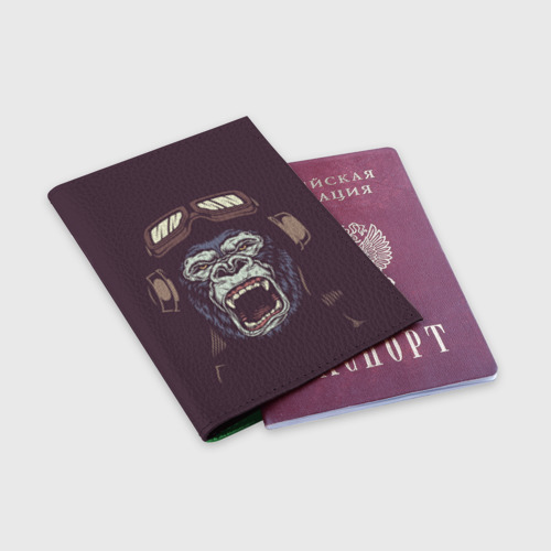 Обложка для паспорта матовая кожа Орущая горилла, цвет зеленый - фото 3