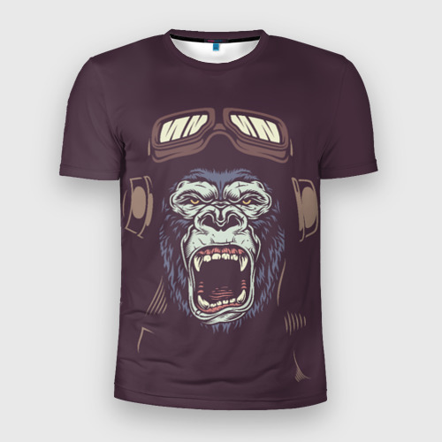Мужская футболка 3D Slim с принтом Орущая горилла, вид спереди #2