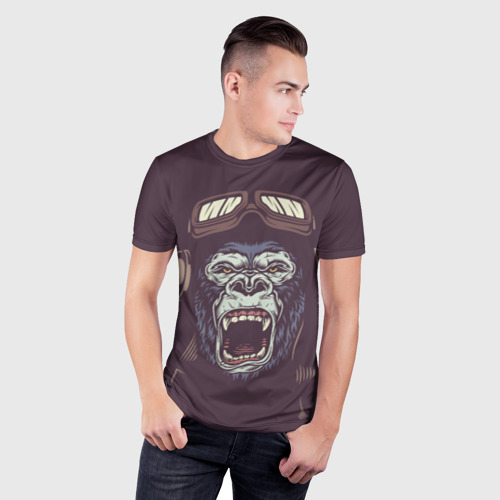 Мужская футболка 3D Slim с принтом Орущая горилла, фото на моделе #1