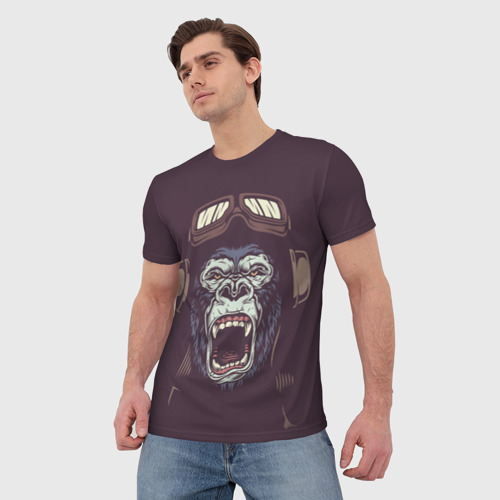 Мужская футболка 3D с принтом Орущая горилла, фото на моделе #1