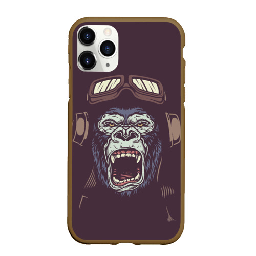 Чехол для iPhone 11 Pro Max матовый Орущая горилла, цвет коричневый