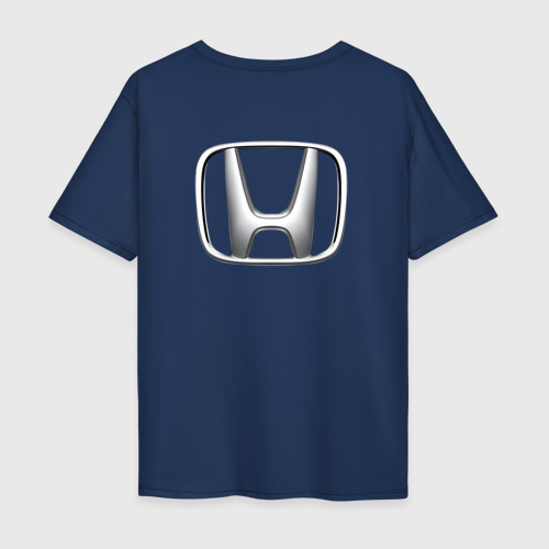 Мужская футболка хлопок Oversize Хонда красное лого, цвет темно-синий - фото 2