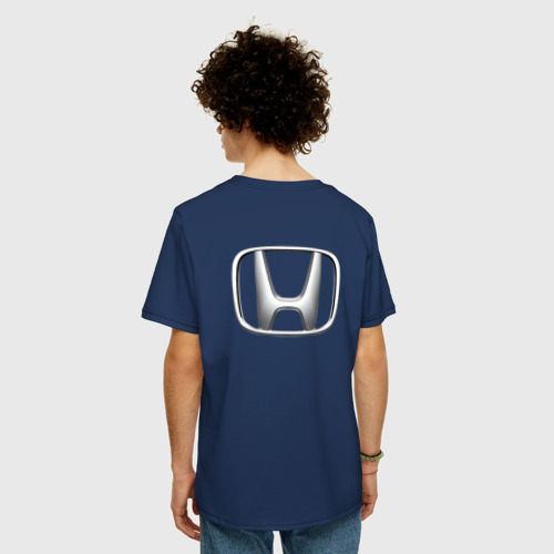 Мужская футболка хлопок Oversize Хонда красное лого, цвет темно-синий - фото 4