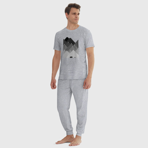 Мужская пижама хлопок Медведь и треугольные горы, цвет меланж - фото 5