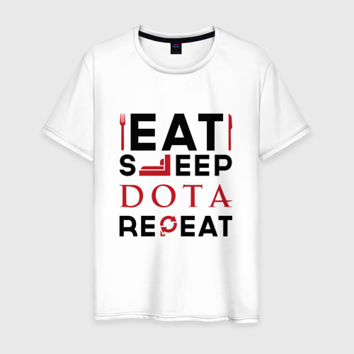 Мужская футболка из хлопка с принтом Надпись: Eat Sleep Dota Repeat, вид спереди №1