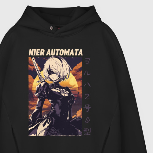 Мужское худи Oversize хлопок Nier: Automata 2B, цвет черный - фото 4