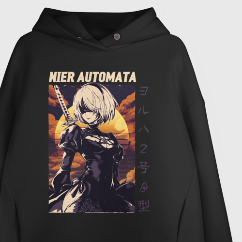 Женское худи Oversize хлопок Nier: Automata 2B, цвет черный - фото 3