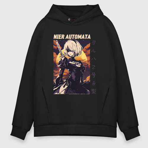 Мужское худи Oversize хлопок Nier: Automata 2B, цвет черный