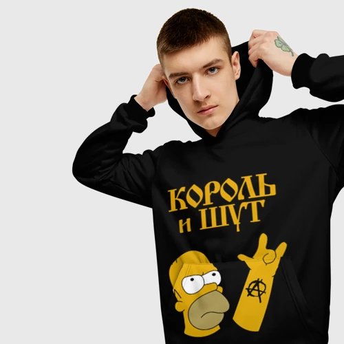 Мужская толстовка 3D с принтом Король и Шут Гомер Симпсон рокер, вид сбоку #3