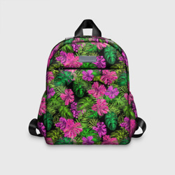 Детский рюкзак 3D Тропические листья и цветы на черном фоне