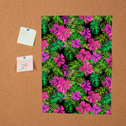 Постер Тропические листья и цветы на черном фоне - фото 2