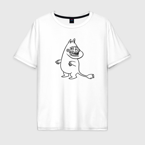 Мужская футболка из хлопка оверсайз с принтом Муми-Троллфейс, вид спереди №1
