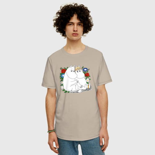 Мужская футболка хлопок Oversize с принтом Пара Муми-троллей, фото на моделе #1