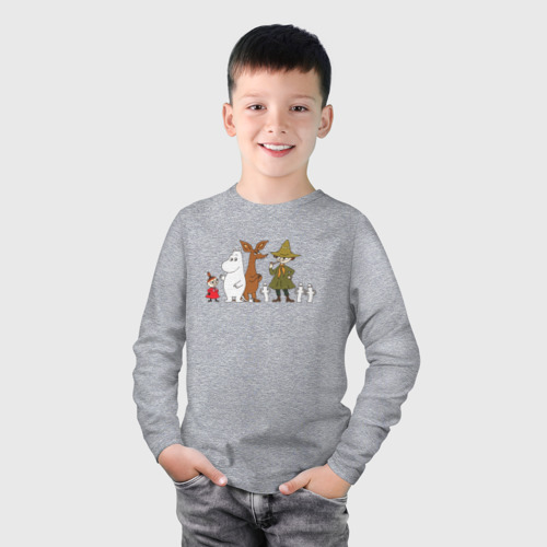 Детский лонгслив хлопок с принтом Персонажи Муми-Тролля, фото на моделе #1