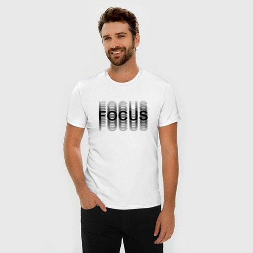 Мужская футболка хлопок Slim с принтом FOCUS BLACK | ПЬЯНЫЙ | БЕЗ ОЧКОВ, фото на моделе #1