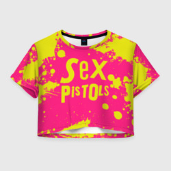 Женская футболка Crop-top 3D Sex Pistols Yellow Logo