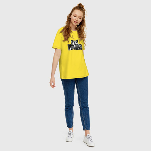 Женская футболка хлопок Oversize Секс Пистолз логотип, цвет желтый - фото 5