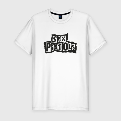 Мужская приталенная футболка из хлопка с принтом Секс Пистолз логотип, вид спереди №1