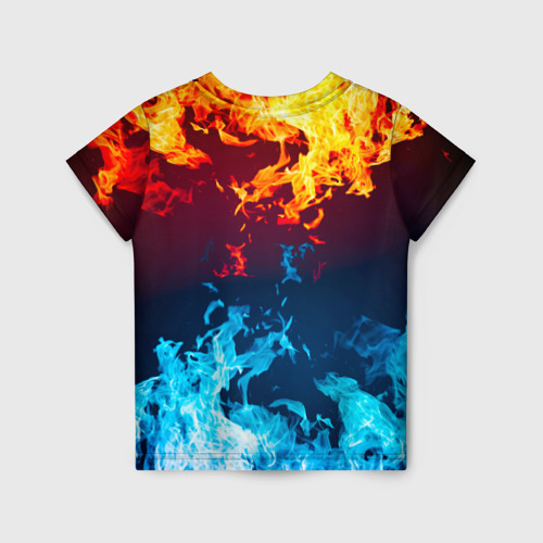 Детская футболка 3D с принтом Лед и Пламя Борьба стихий, вид сзади #1