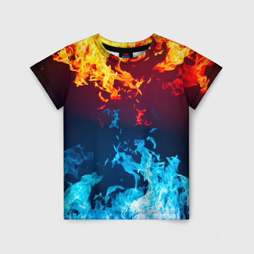Детская футболка 3D с принтом Лед и Пламя Борьба стихий, вид спереди #2