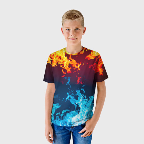 Детская футболка 3D с принтом Лед и Пламя Борьба стихий, фото на моделе #1