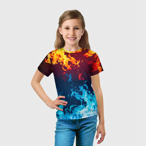 Детская футболка 3D с принтом Лед и Пламя Борьба стихий, вид сбоку #3