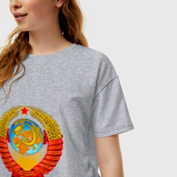Женская футболка хлопок Oversize герб ссср без фона - фото 2