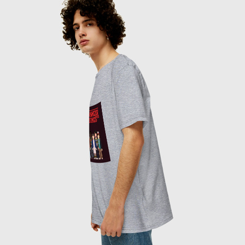 Мужская футболка хлопок Oversize с принтом Главные герои сериала Очень странные дела, вид сбоку #3