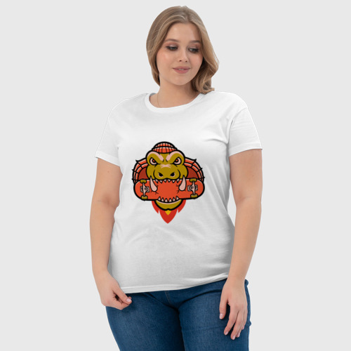 Женская футболка хлопок с принтом DINOSAUR AND SKATEBOARD, фото #4