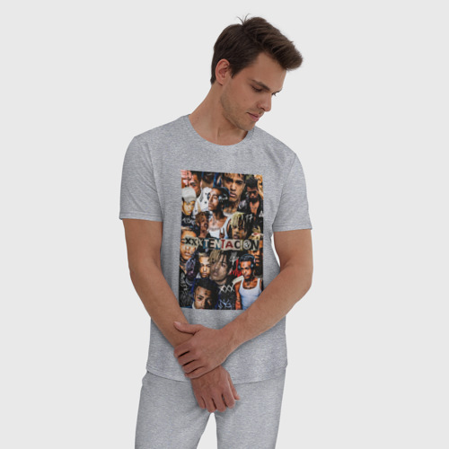 Мужская пижама хлопок XXXTentacion Collage, цвет меланж - фото 3