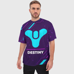 Мужская футболка oversize 3D Символ Destiny в неоновых цветах на темном фоне - фото 2