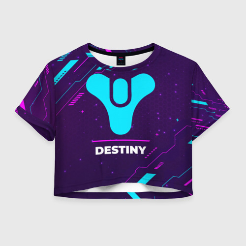 Женская футболка Crop-top 3D Символ Destiny в неоновых цветах на темном фоне, цвет 3D печать
