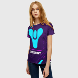 Женская футболка 3D Символ Destiny в неоновых цветах на темном фоне - фото 2