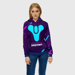 Женская толстовка 3D Символ Destiny в неоновых цветах на темном фоне - фото 2