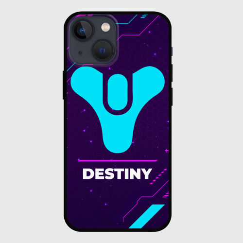 Чехол для iPhone 13 mini Символ Destiny в неоновых цветах на темном фоне