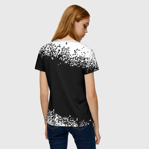 Женская футболка 3D с принтом Группа Three Days Grace и Рок Кот, вид сзади #2