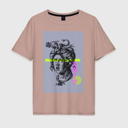 Мужская футболка хлопок Oversize Медуза Горгона с японскими иероглифами
