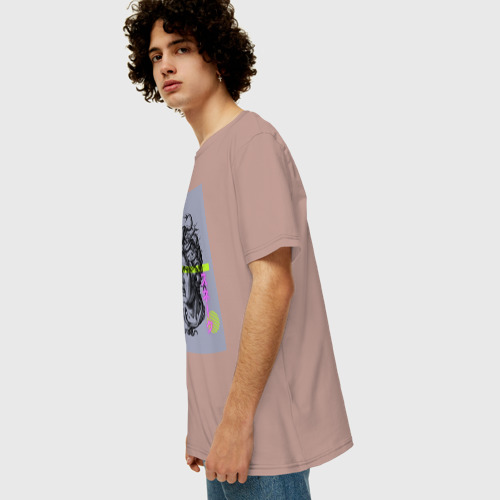 Мужская футболка хлопок Oversize Медуза Горгона с японскими иероглифами, цвет пыльно-розовый - фото 5