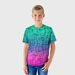Детская футболка 3D Абстрактный узор на розово-бирюзовом градиентном фоне - фото 2