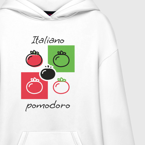 Худи SuperOversize хлопок Italiano Pomodoro, любовь к Италии, пицце и томатам, цвет белый - фото 3