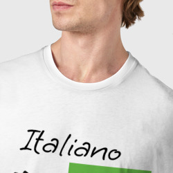 Футболка с принтом Italiano Pomodoro, любовь к Италии, пицце и томатам для мужчины, вид на модели спереди №4. Цвет основы: белый