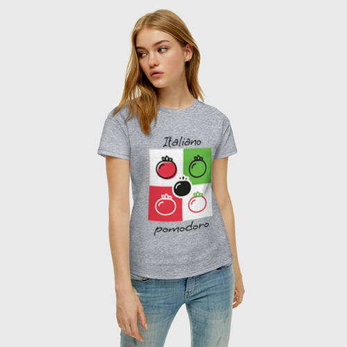 Женская футболка хлопок с принтом Italiano Pomodoro, любовь к Италии, пицце и томатам, фото на моделе #1