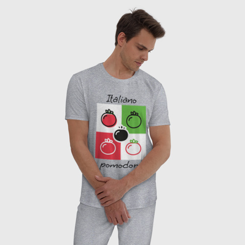 Мужская пижама хлопок с принтом Italiano Pomodoro, любовь к Италии, пицце и томатам, фото на моделе #1
