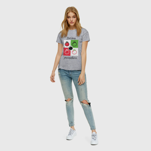 Женская футболка хлопок с принтом Italiano Pomodoro, любовь к Италии, пицце и томатам, вид сбоку #3