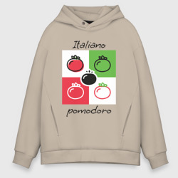 Мужское худи Oversize хлопок Italiano Pomodoro, любовь к Италии, пицце и томатам