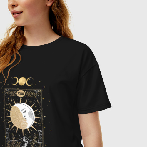 Женская футболка хлопок Oversize с принтом Карта Таро луна эзотерика мистика, фото на моделе #1